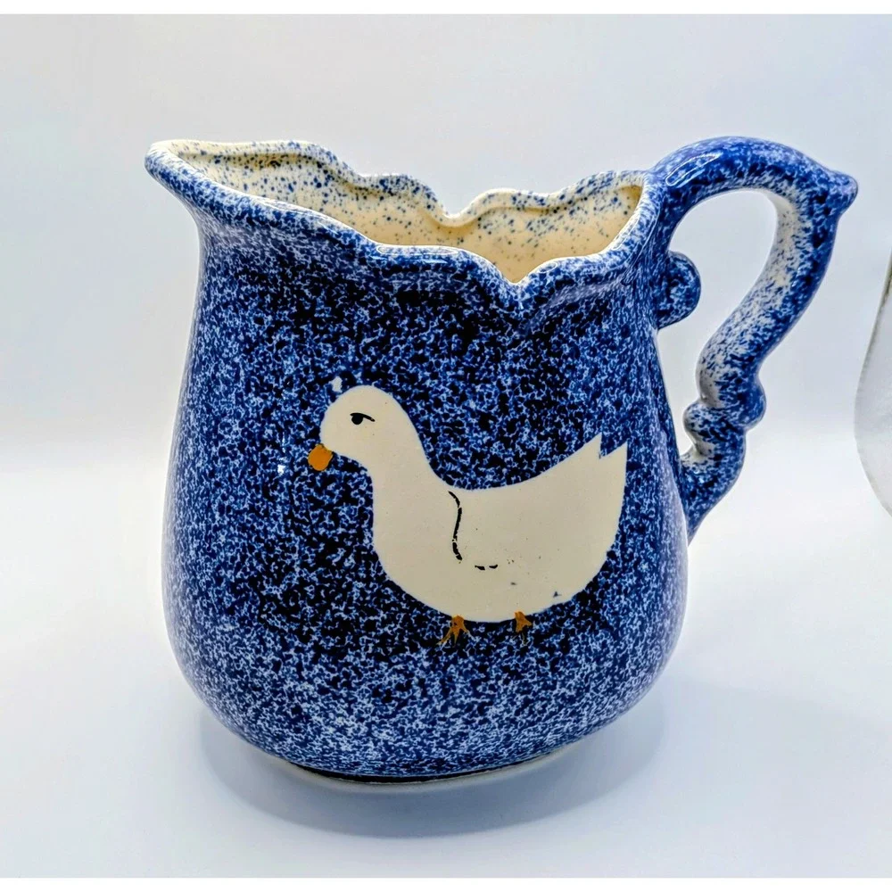 Vintage 1980's Spatterware Ceramic Duck Pitcher Calico China